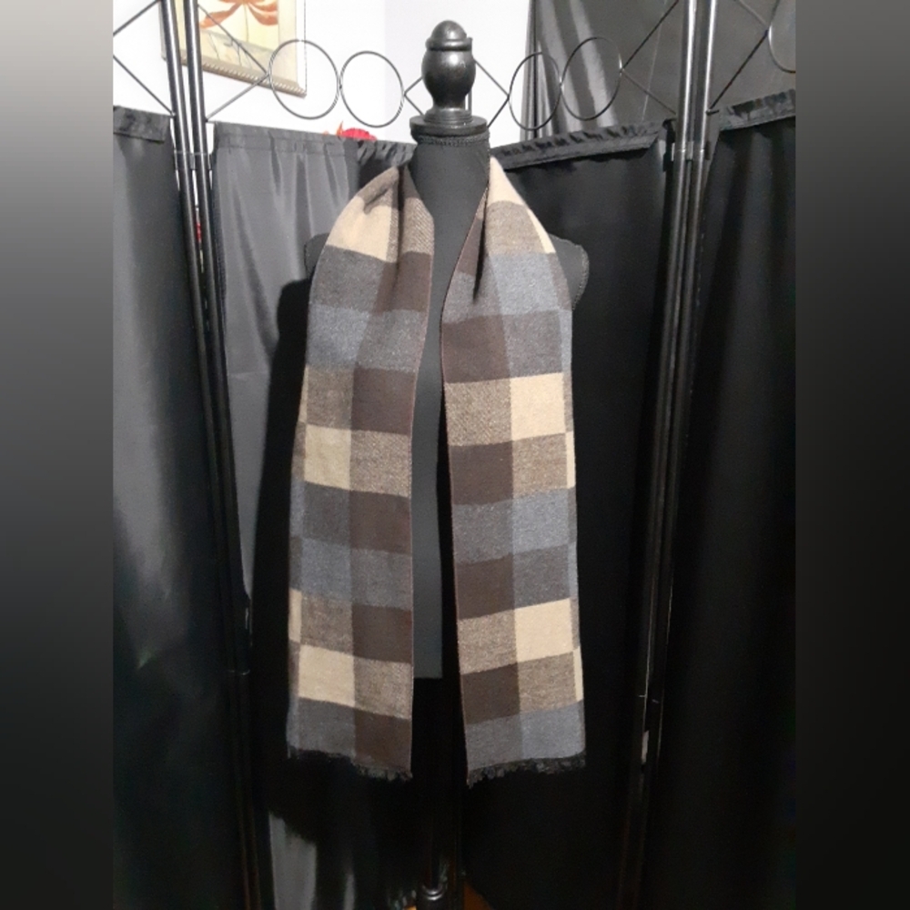 Plaid Scarf in Brown and Gray Unisex boho Lagenlook